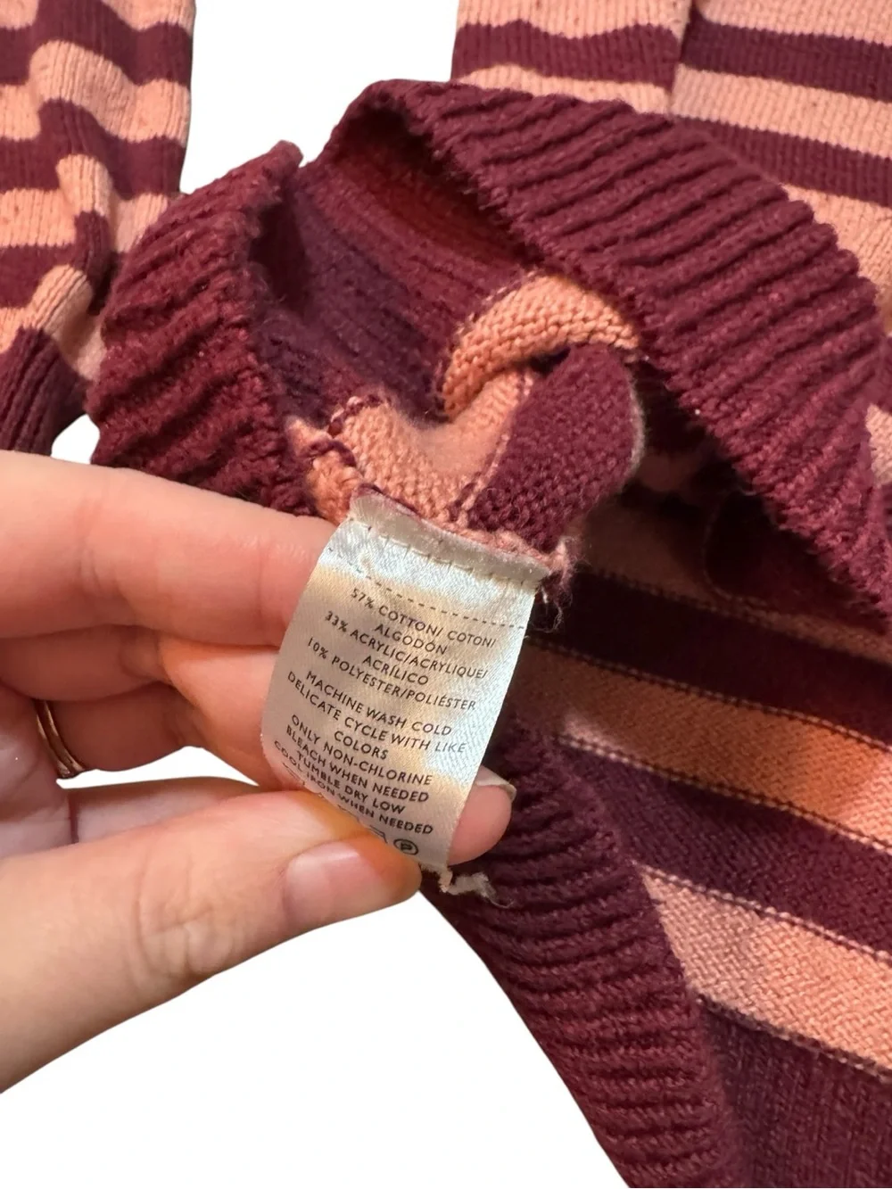 LOFT Pink & Burgundy Striped Sweater Women's Size Medium Soft Knit Pullover